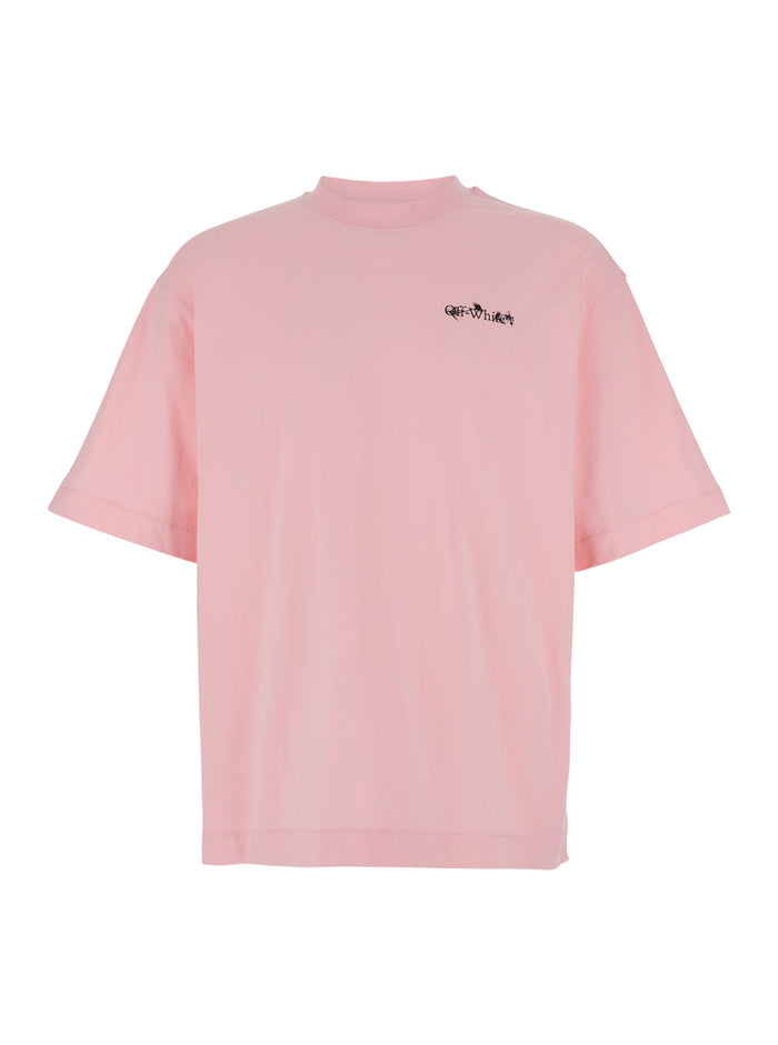 Pink T-Shirt With Flower Arrow Motif And Logo Print Cotton Man Tshirts Polo Shirts