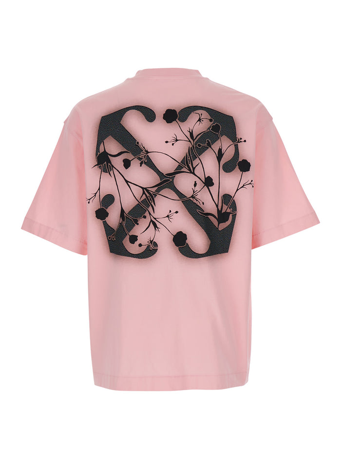 Pink T-Shirt With Flower Arrow Motif And Logo Print Cotton Man Tshirts Polo Shirts