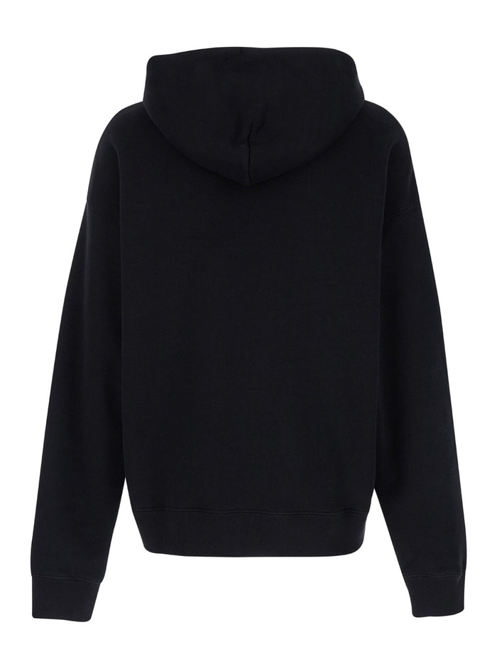 Black Hoodiw With Logo Lettering Print Jersey Man Sweatshirts