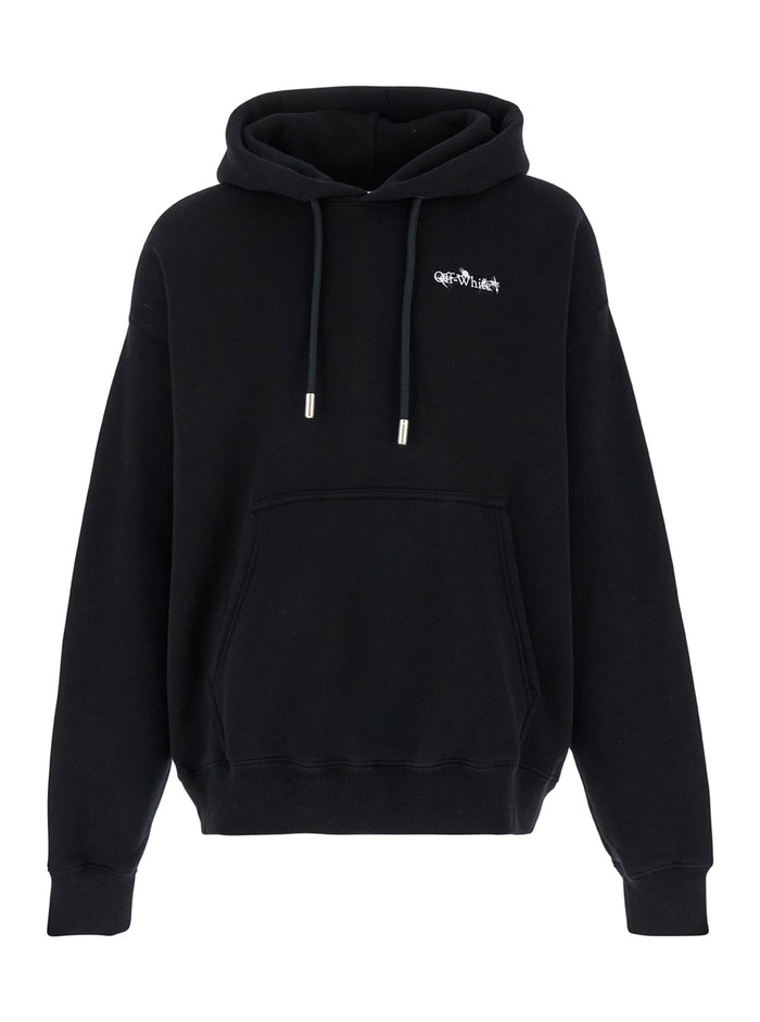 Black Hoodie With Flower Arrow Print Jersey Man Cotton Sweatshirts