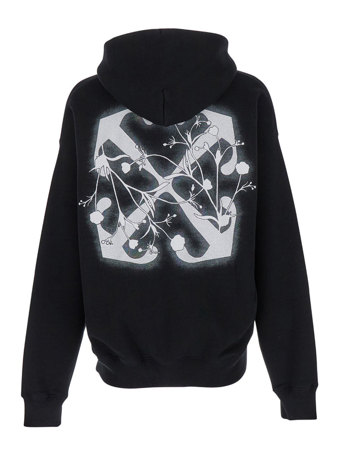 Black Hoodie With Flower Arrow Print Jersey Man Cotton Sweatshirts
