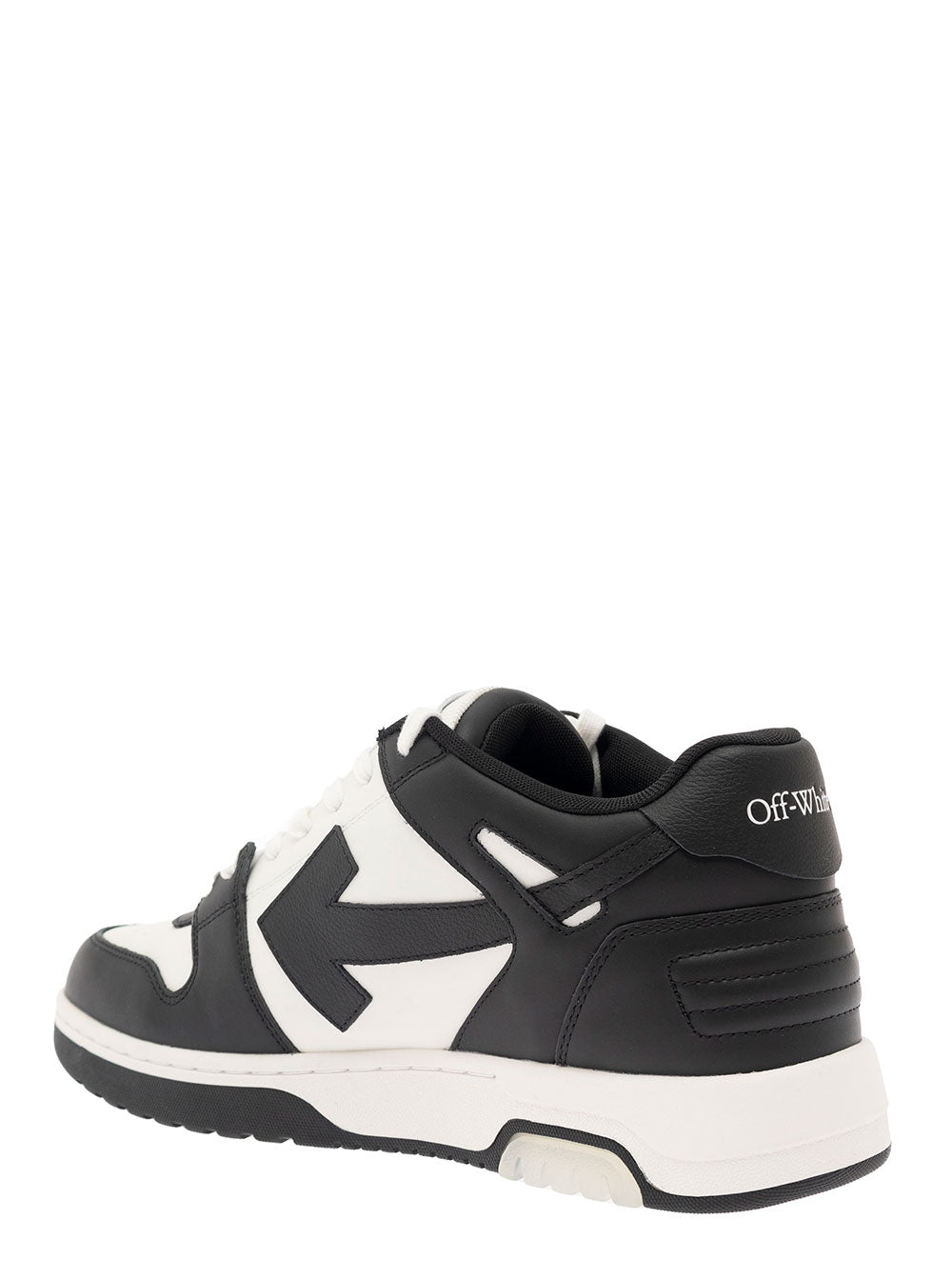 Out Of Office Black And White Low Top Sneakers With Arrow Motif Zip-Tie Tag Leather Man