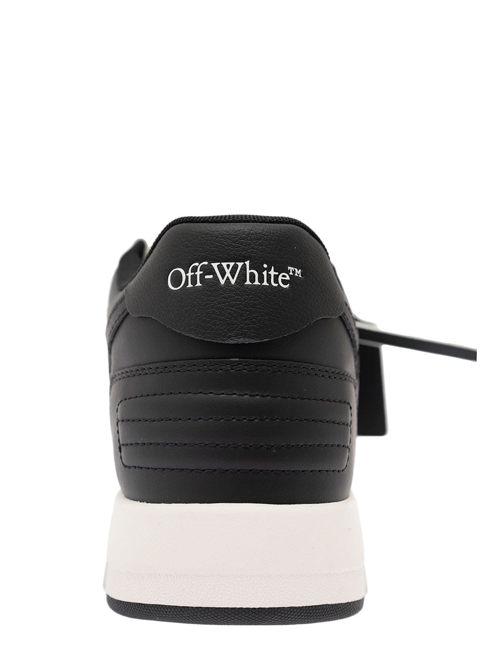 Out Of Office Black And White Low Top Sneakers With Arrow Motif Zip-Tie Tag Leather Man