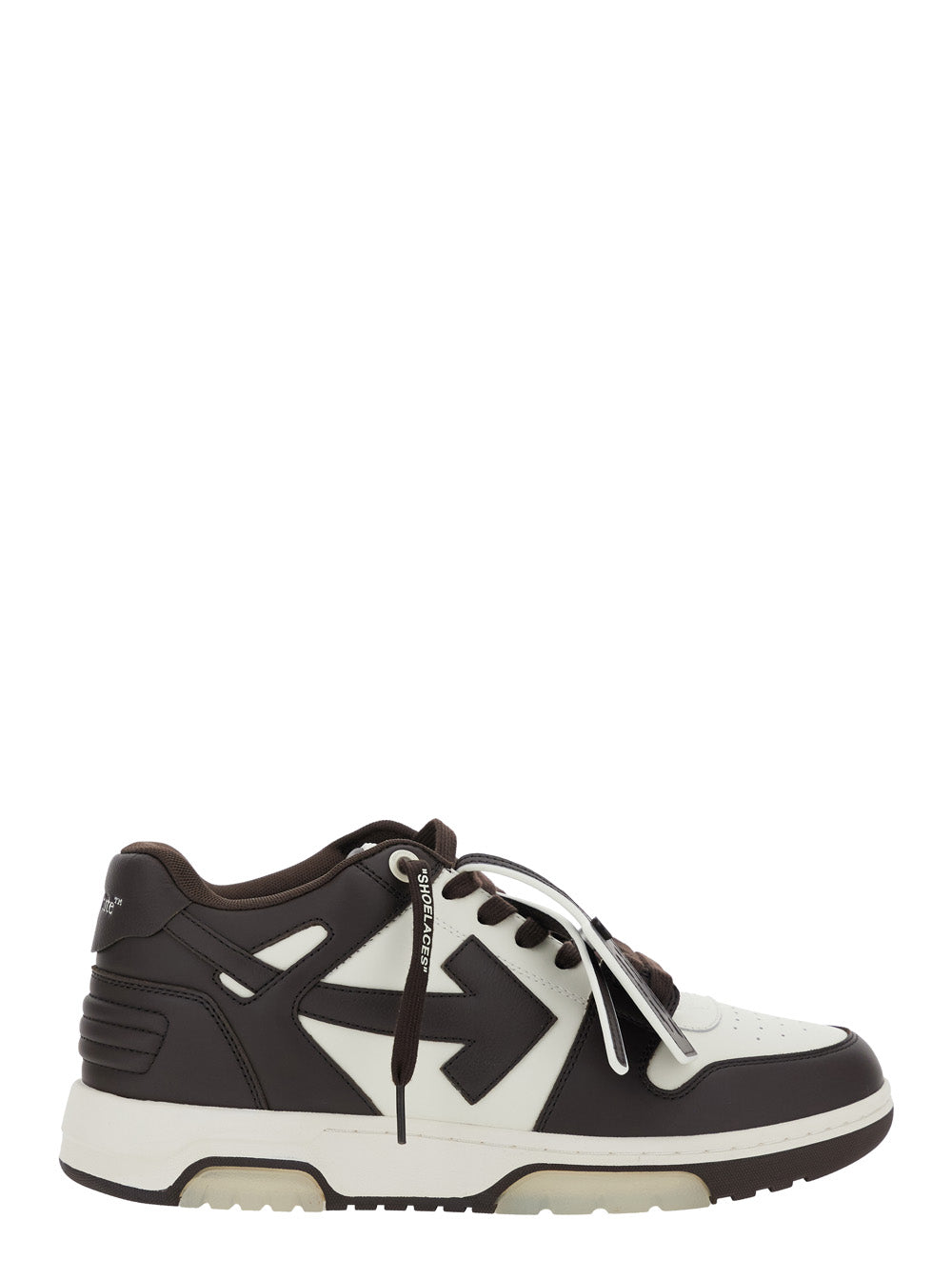 Out Of Office Black And White Low Top Sneakers With Arrow Motif Zip-Tie Tag Leather Man