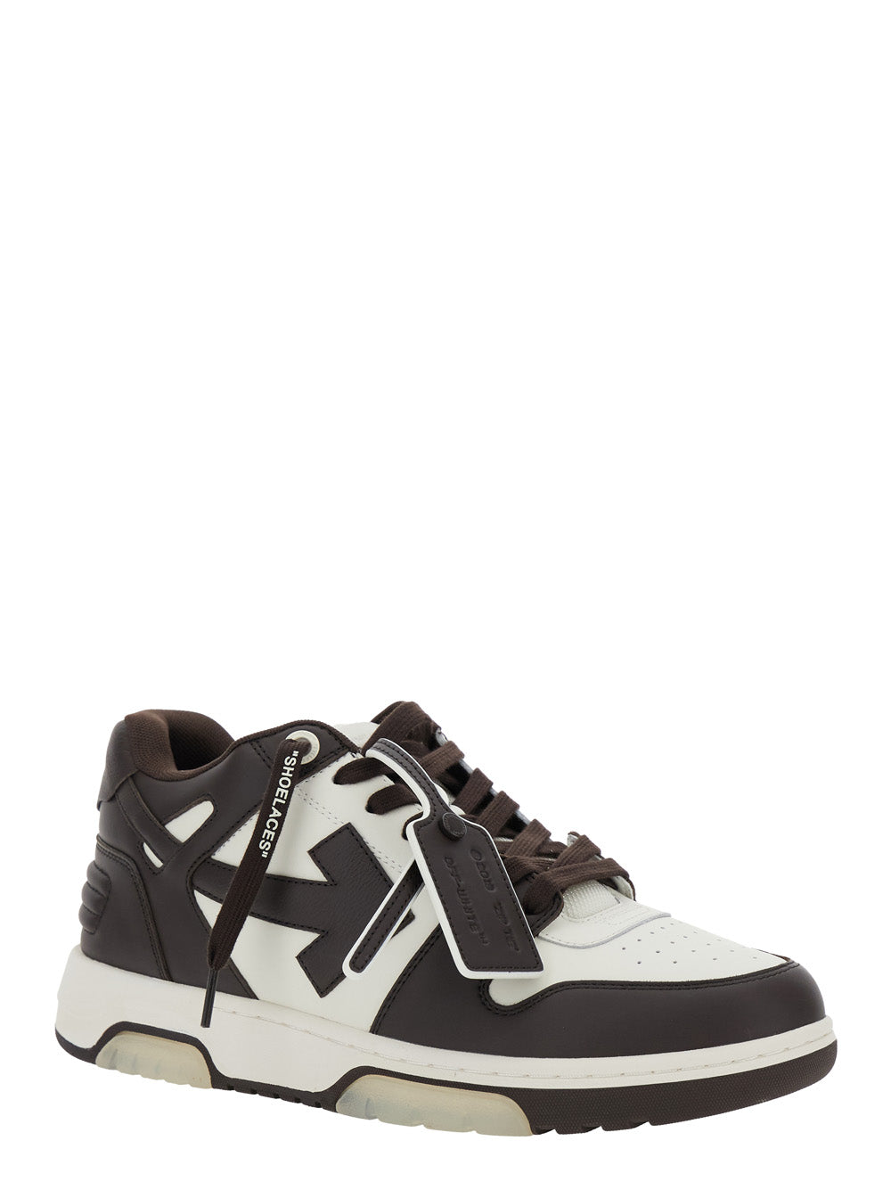 Out Of Office Black And White Low Top Sneakers With Arrow Motif Zip-Tie Tag Leather Man