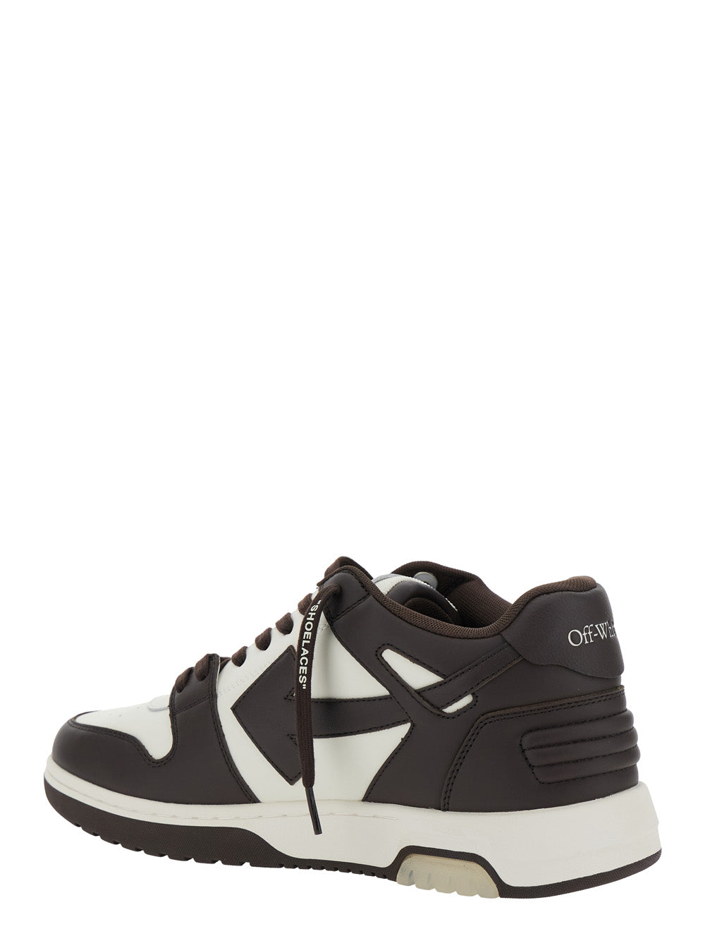 Out Of Office Black And White Low Top Sneakers With Arrow Motif Zip-Tie Tag Leather Man