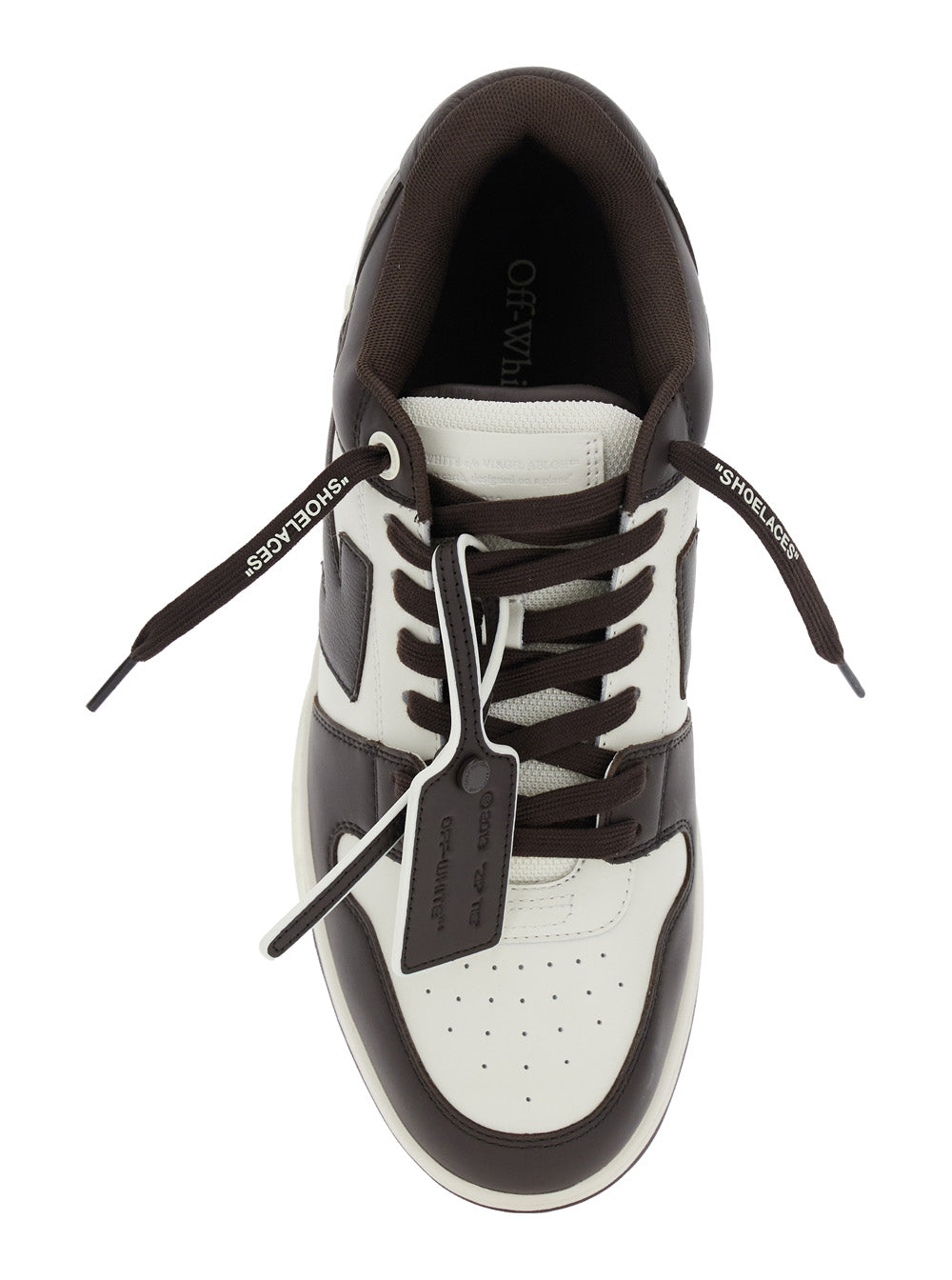 Out Of Office Black And White Low Top Sneakers With Arrow Motif Zip-Tie Tag Leather Man