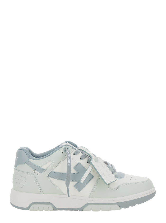 Out Of Office Light Blue Low Top Sneakers With Arrow Motif And Zip-Tie Tag Leather Man Calf Polyester