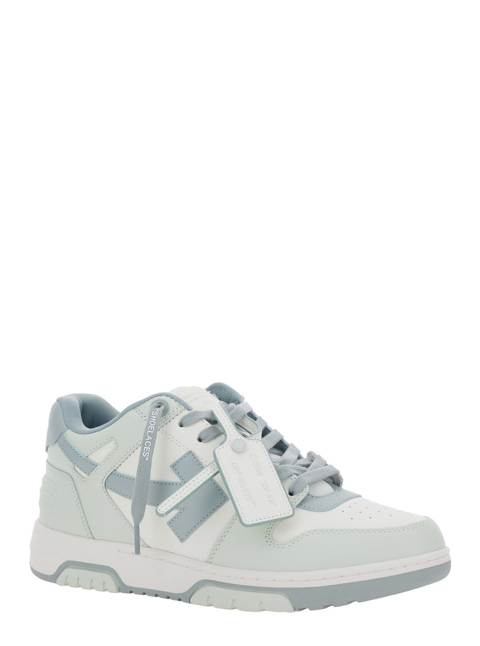 Out Of Office Light Blue Low Top Sneakers With Arrow Motif And Zip-Tie Tag Leather Man Calf Polyester