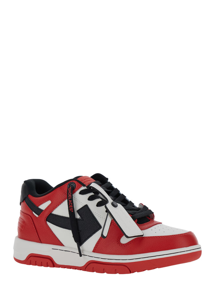 Out Of Office Red Low Top Sneakers With Arrow Motif And Zip-Tie Tag Leather Man