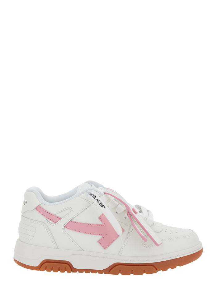 Out Of Office White And Pink Low Top Sneakers With Arrow Motif Leather Woman
