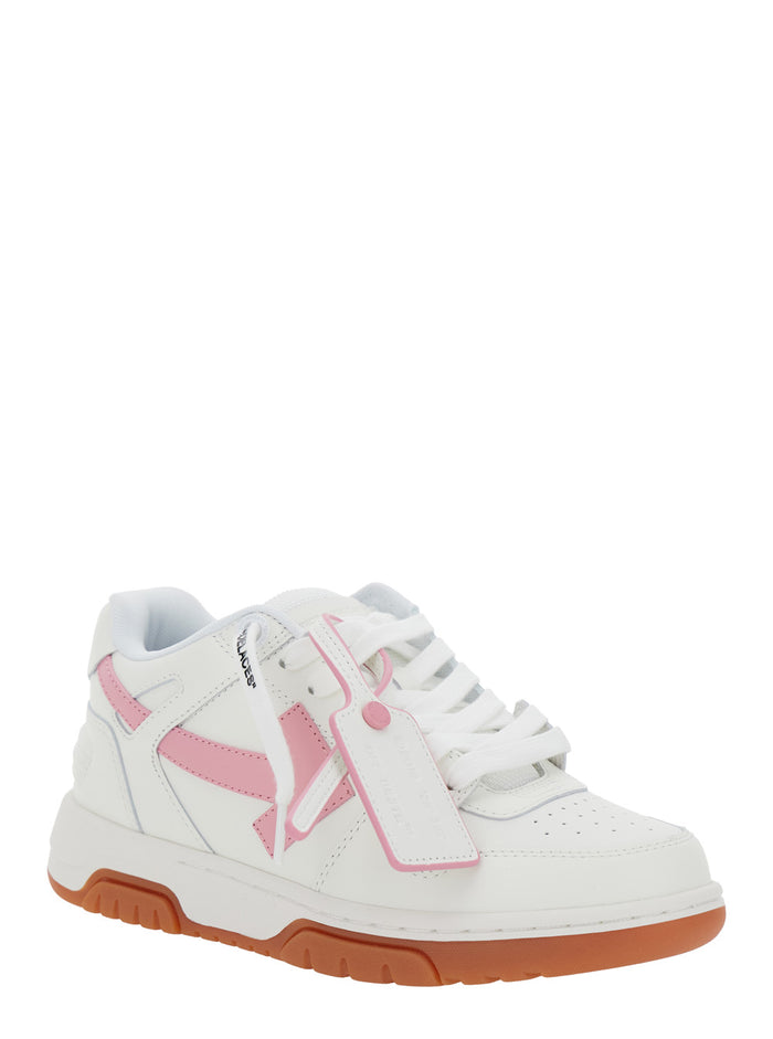 Out Of Office White And Pink Low Top Sneakers With Arrow Motif Leather Woman
