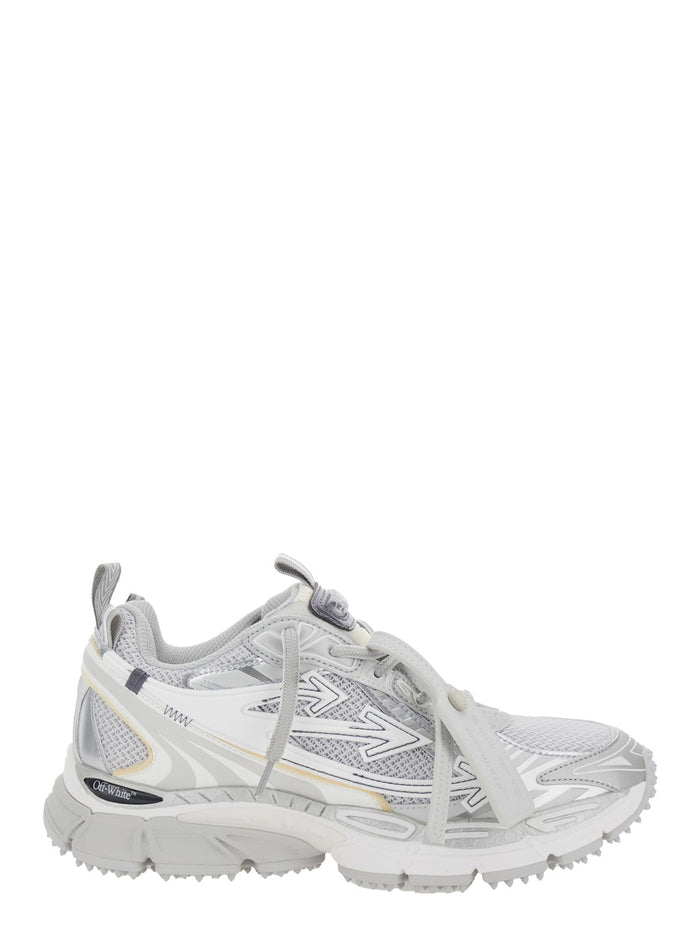 Be Right Back Grey Sneakers With Arrow Motif And Zip-Tie Tag Mesh Inserts Tech Fabric Woman