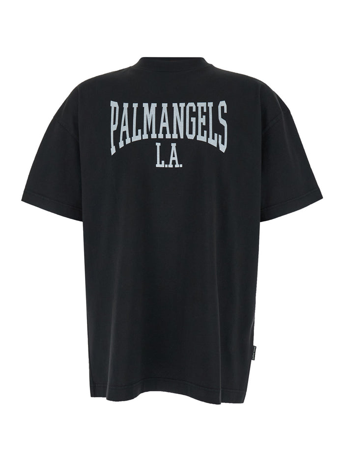 Black Crewneck T-Shirt With College Style Logo On The Front Cotton Man Tshirts And Polo Shirts