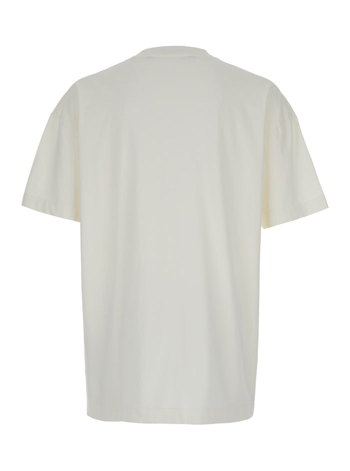 White T-Shirt With Contrasting Logo Lettering Print Cotton Man Tshirts And Polo Shirts