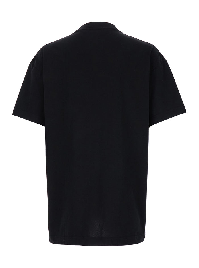 Black T-Shirt With Contrasting Logo Lettering Print Cotton Man Tshirts And Polo Shirts