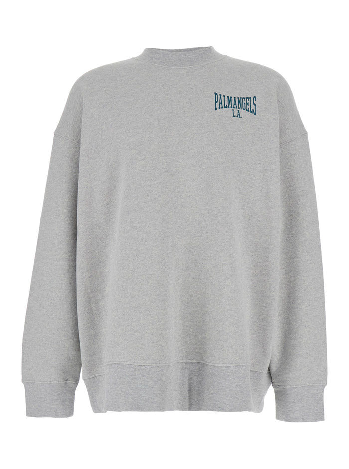 Grey Crewneck Sweatshirt With Logo Lettering On The Front And Maxi Print Rear Cotton Man Sweatshirts