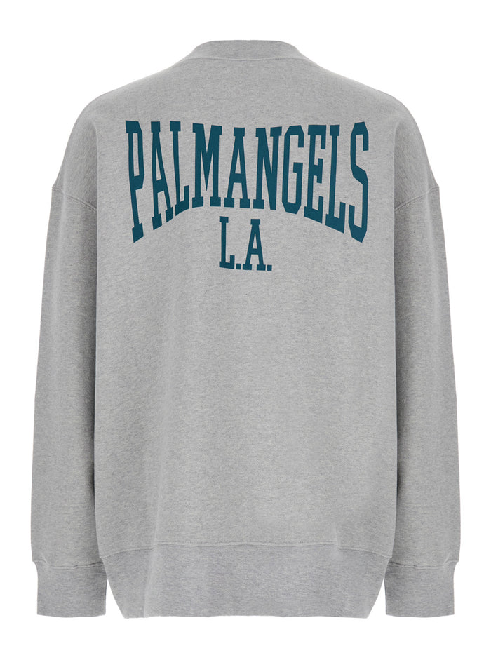 Grey Crewneck Sweatshirt With Logo Lettering On The Front And Maxi Print Rear Cotton Man Sweatshirts