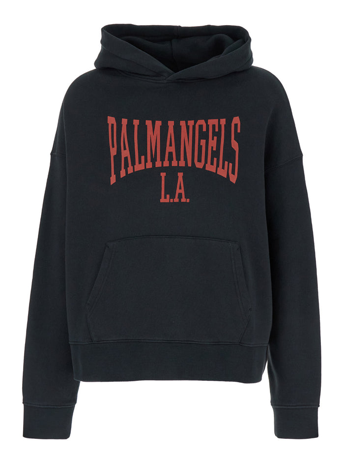 Black Hoodie With College Style Logo On The Front Cotton Man Sweatshirts