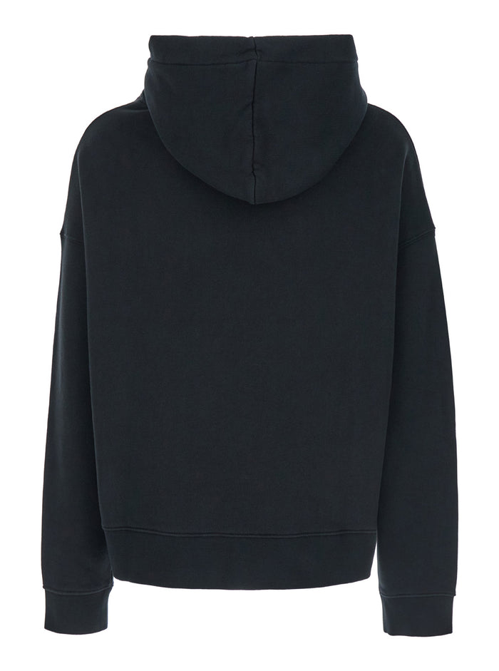 Black Hoodie With College Style Logo On The Front Cotton Man Sweatshirts
