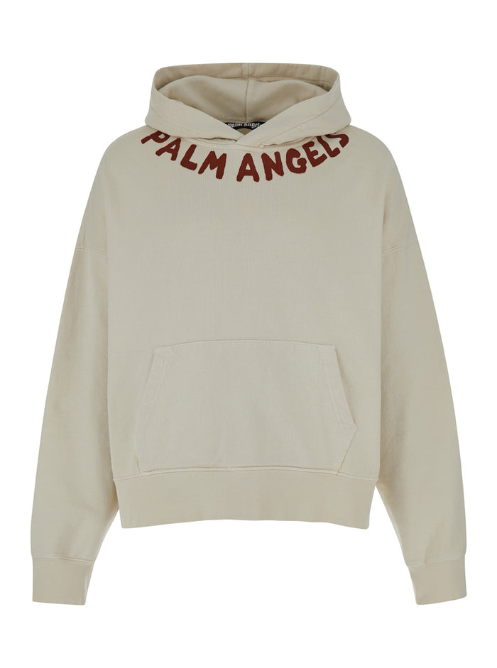 White Hoodie With Logo Lettering Cotton Man Sweatshirts