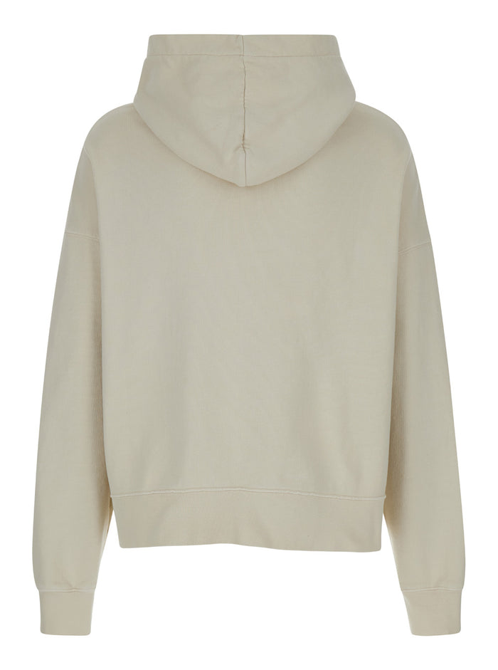 White Hoodie With Logo Lettering Cotton Man Sweatshirts