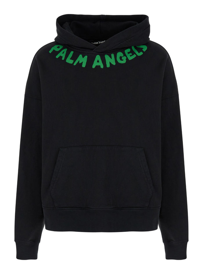 Black Hoodie With Logo Lettering Cotton Man Sweatshirts