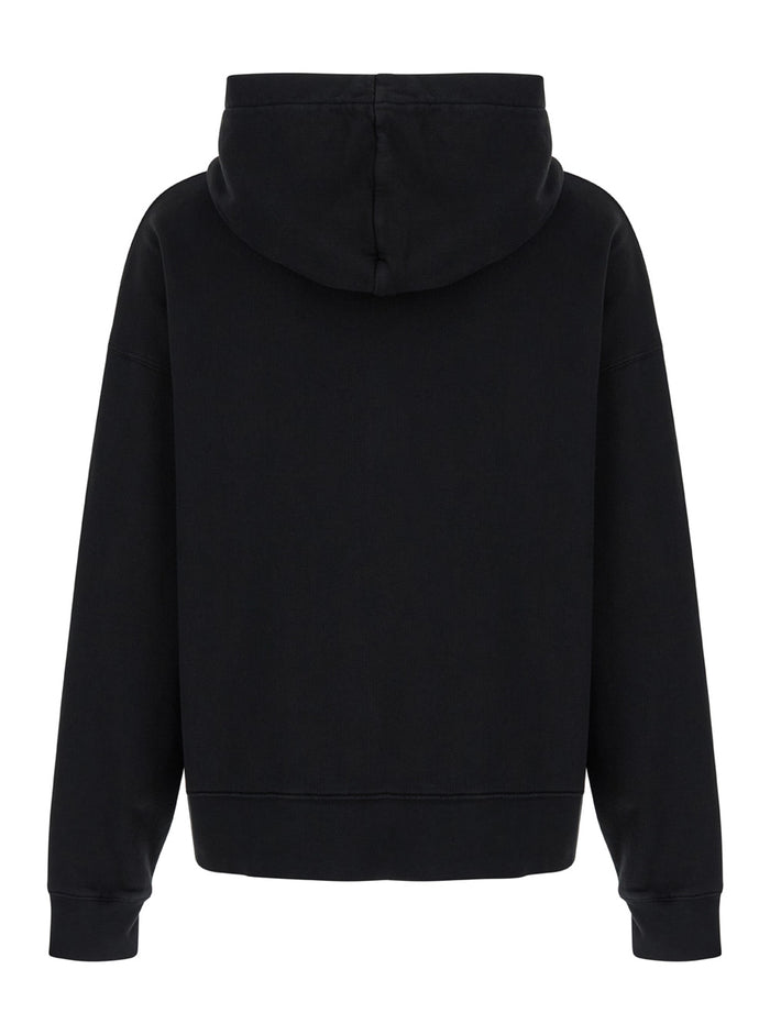 Black Hoodie With Logo Lettering Cotton Man Sweatshirts