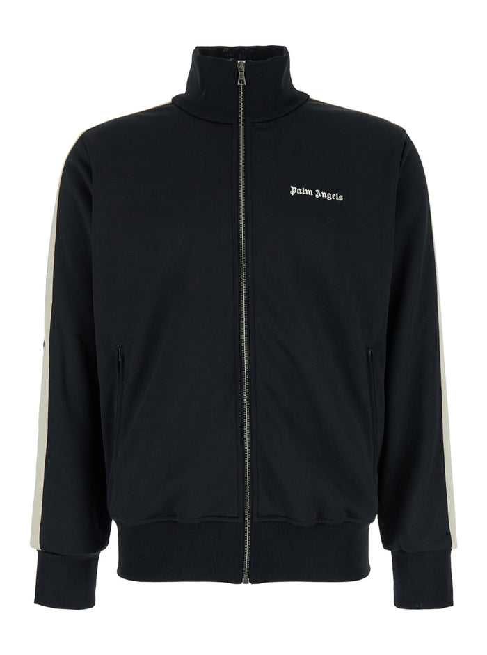 Black High Neck Sweatshirt With Logo Lettering On The Front Tech Fabric Man Polyester Sweatshirts