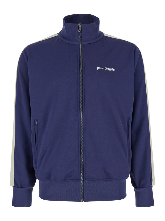 Blue High Neck Sweatshirt With Logo Lettering On The Front Tech Fabric Man Blu Polyester Sweatshirts