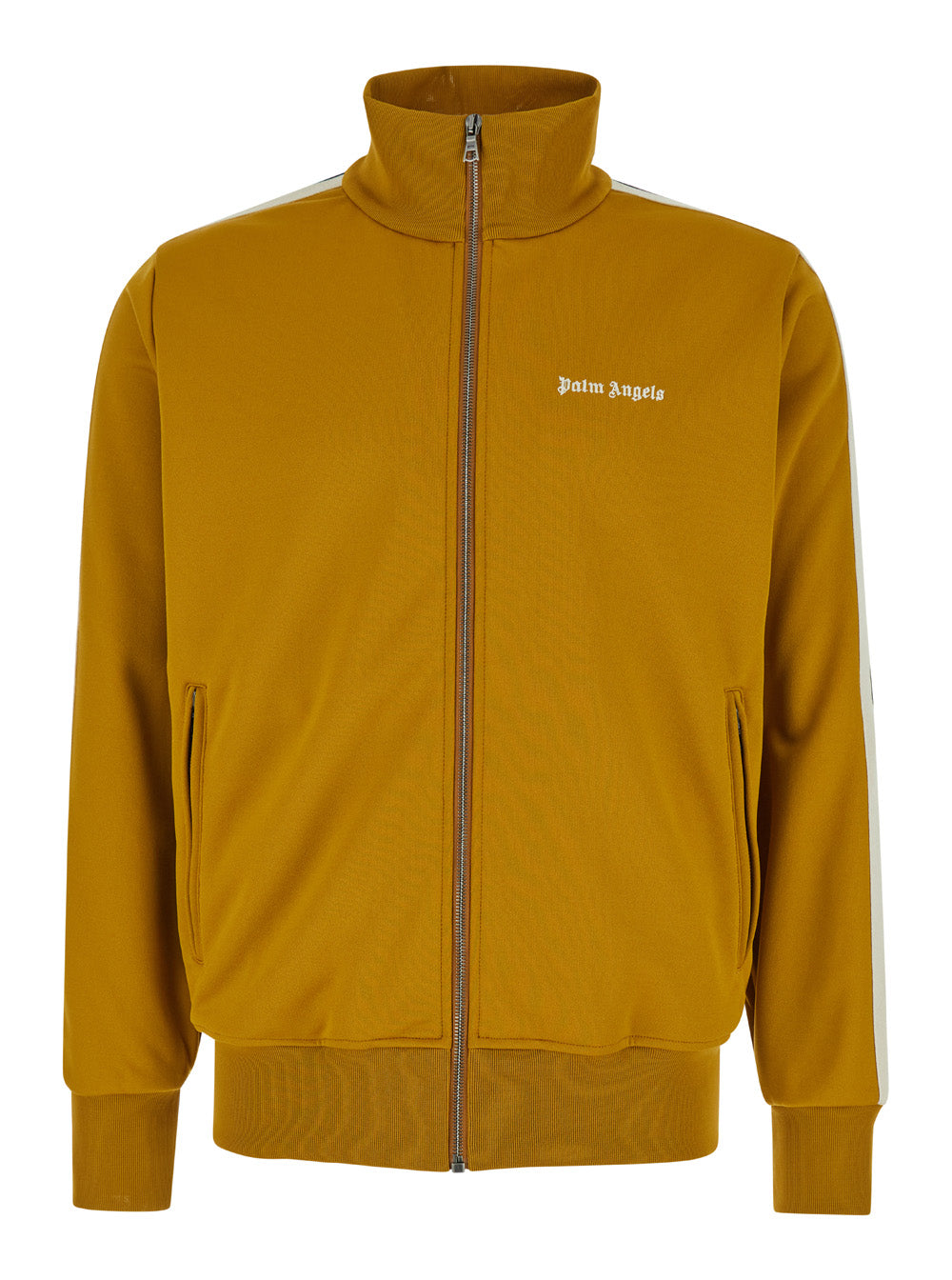Orange High Neck Sweatshirt With Logo Lettering On The Front Tech Fabric Man Polyester Sweatshirts
