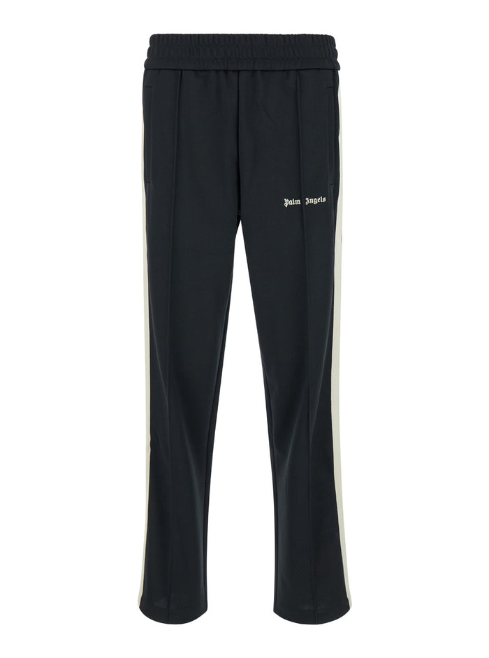 Black High Waist Pants With Logo Lettering On The Front Tech Fabric Man Polyester Trousers