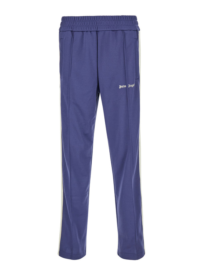 Blue High Waist Pants With Logo Lettering On The Front Tech Fabric Man Blu Polyester Trousers