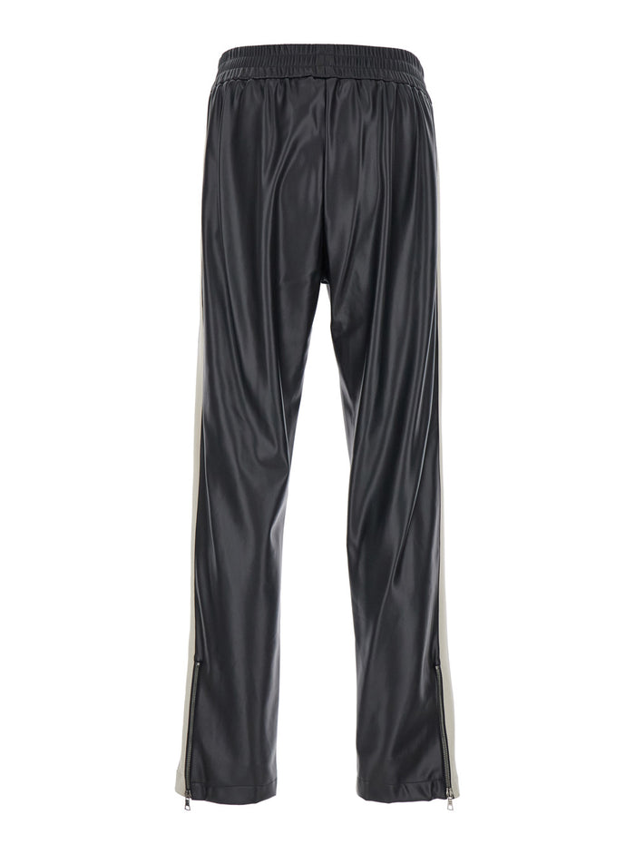 Black Track Pants With Logo Print Eco Leather Man Polyester Trousers