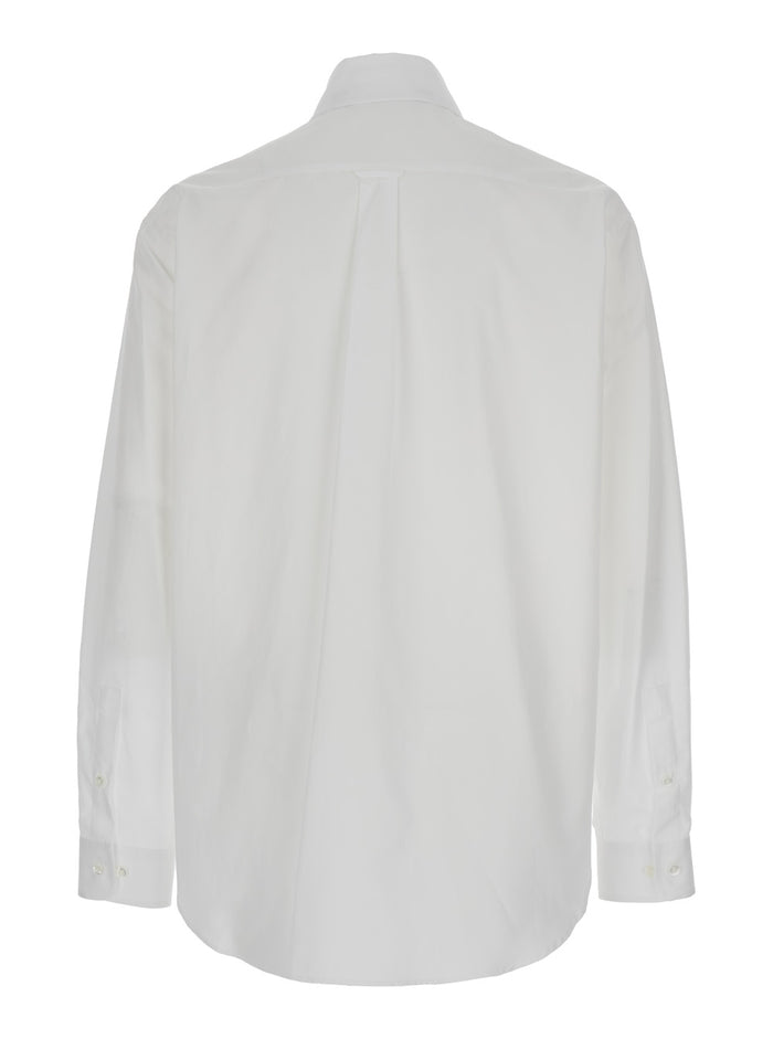 White Shirt With Logo Print Along The Neck Cotton Man And Blouses