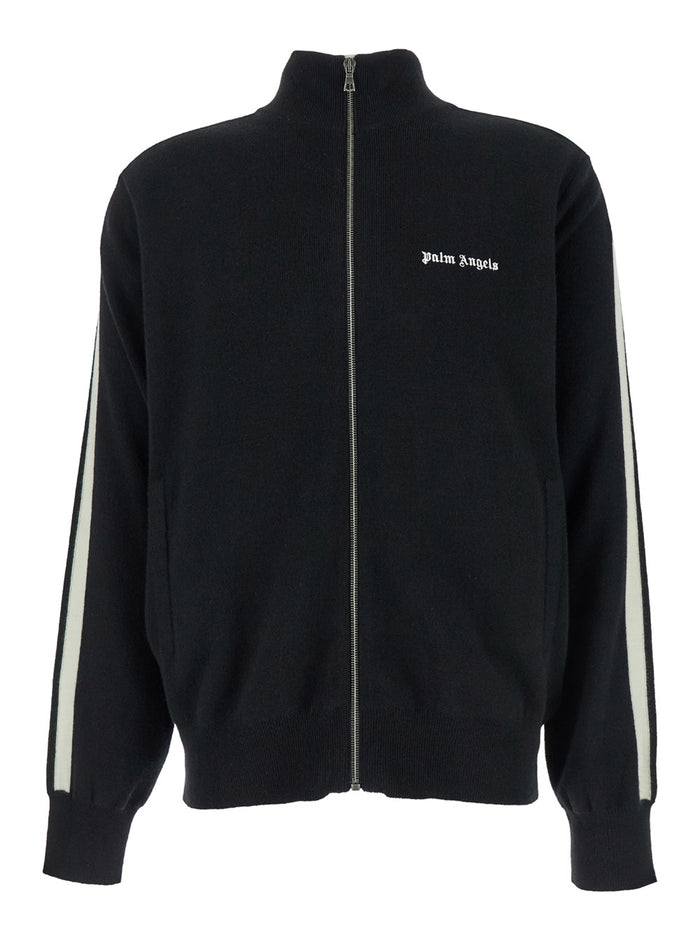 Black High Neck Sweatshirt With Logo Lettering On The Front Wool Blend Man Sweatshirts