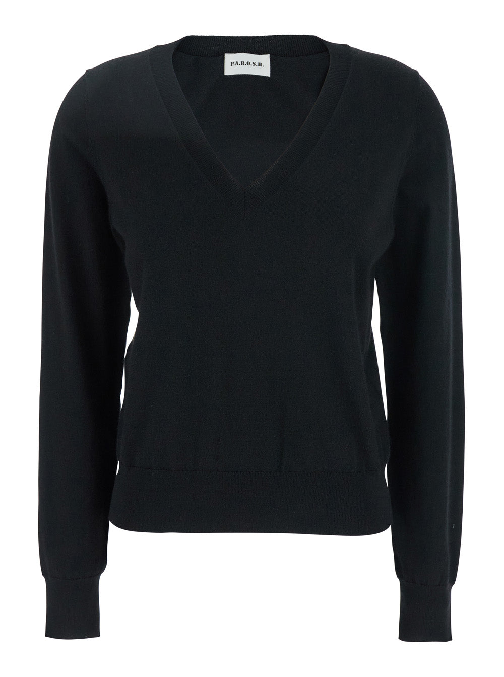 Black V-Neck Sweater Wool And Cashmere Blend Woman Elastan Jersey