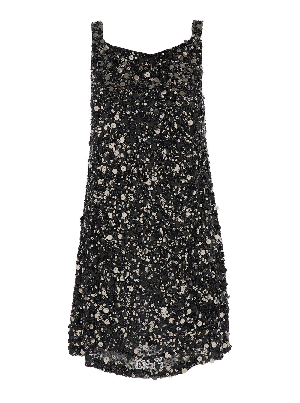 Grey Sequin Short Dress Tech Fabric Woman