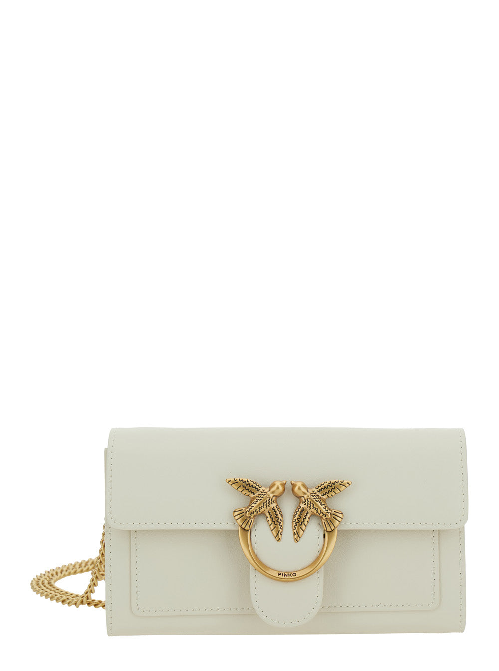 Love One Wallet White Crossbody Bag With Birds Detail Smooth Leather Woman Mini