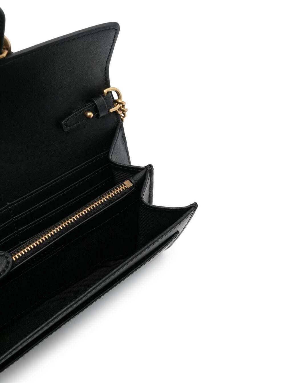 Love One Wallet Black Crossbody Bag With Birds Detail Smooth Leather Woman Mini