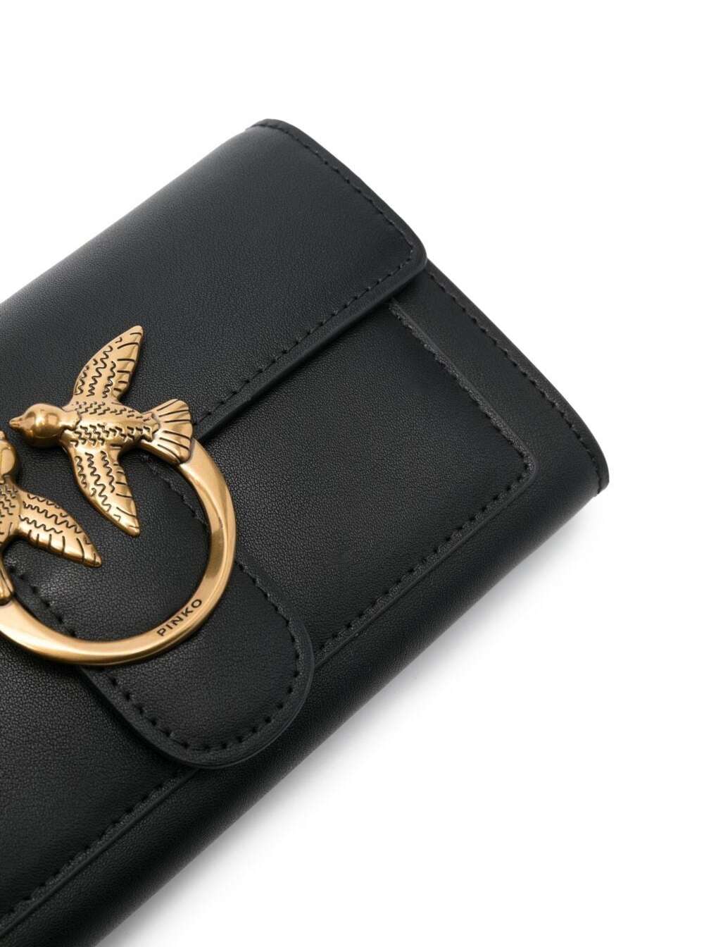 Love One Wallet Black Crossbody Bag With Birds Detail Smooth Leather Woman Mini