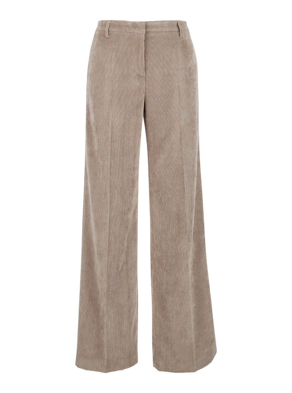 Beige Pants With Concealed Closure Courduroy Woman Trousers
