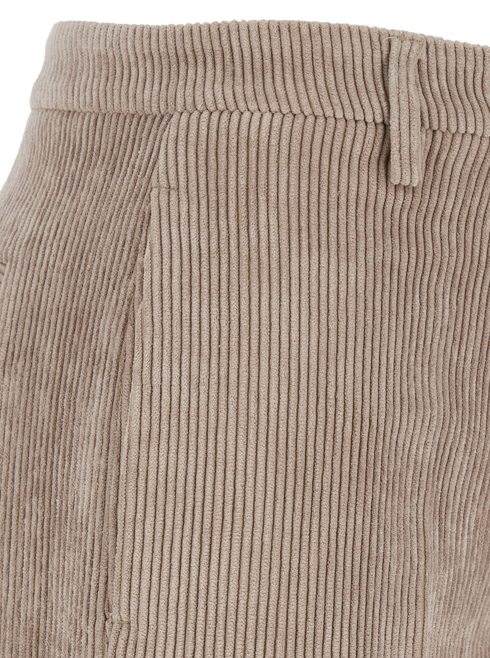Beige Pants With Concealed Closure Courduroy Woman Trousers