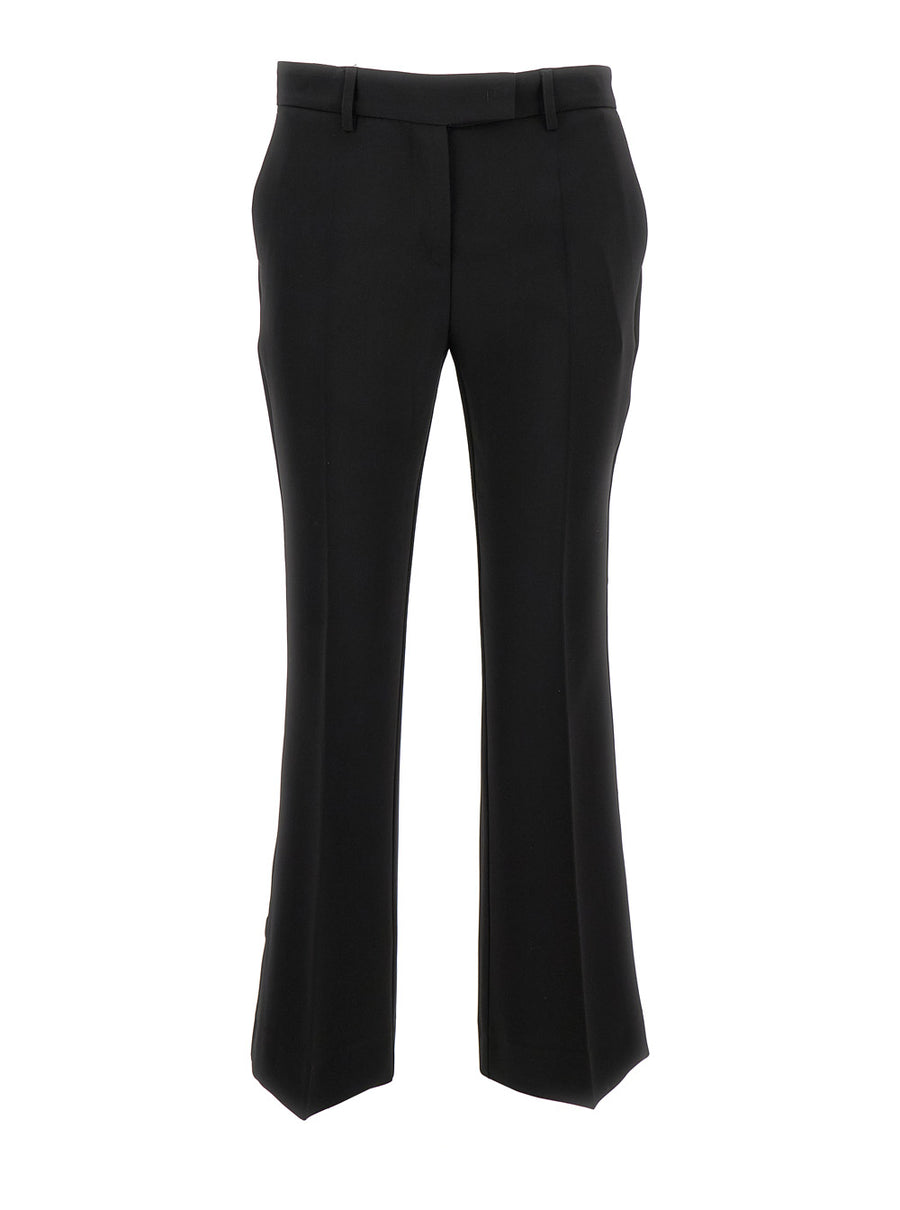 Black Low Waist Flared Pants Stretch Fabric Trousers