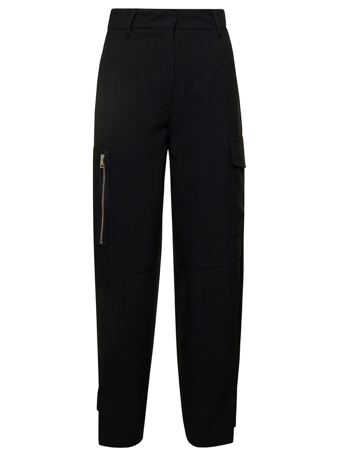 Black Cargo Pants with Pockets Woman Polyester Trousers