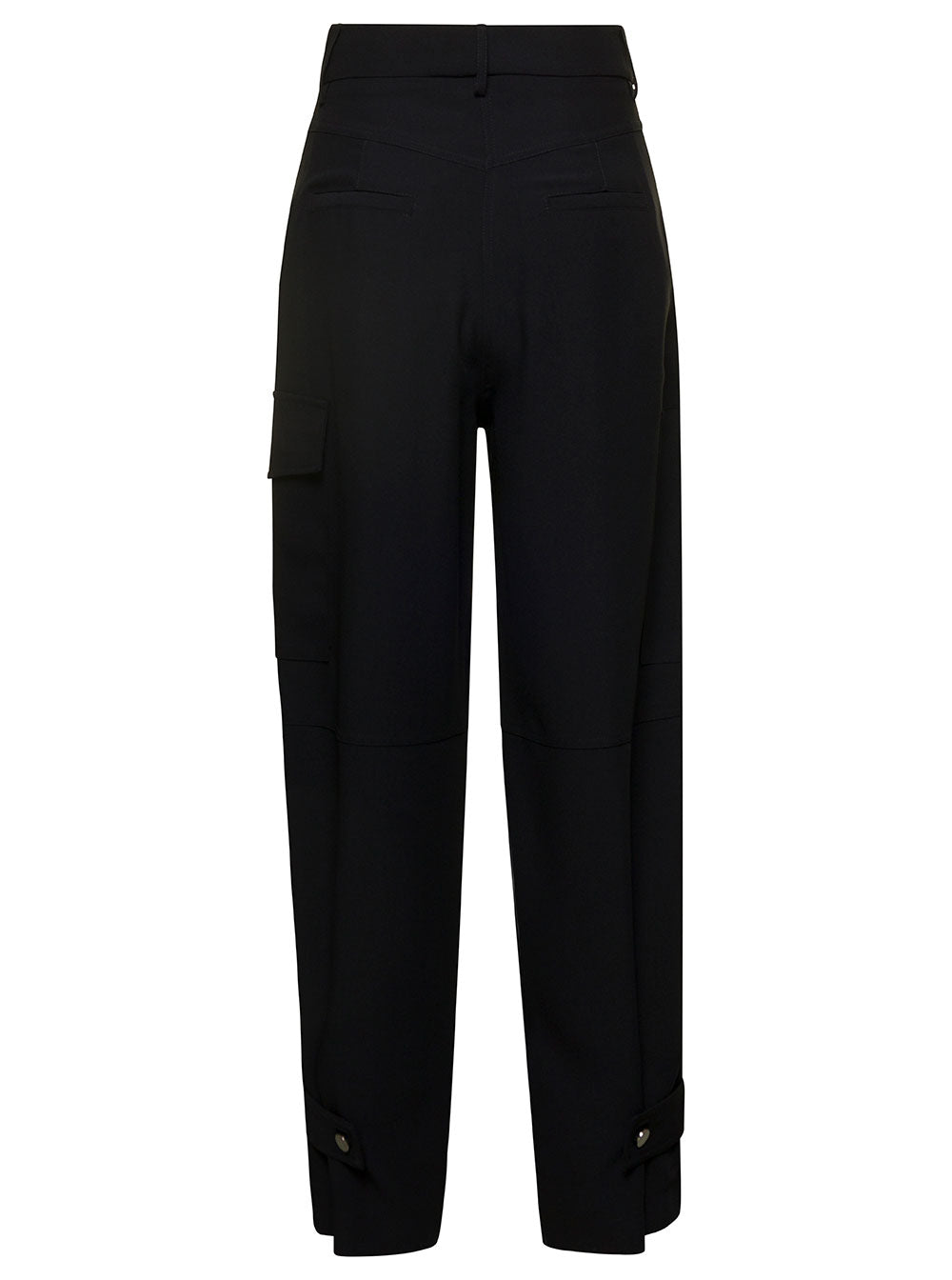Black Cargo Pants with Pockets Woman Polyester Trousers