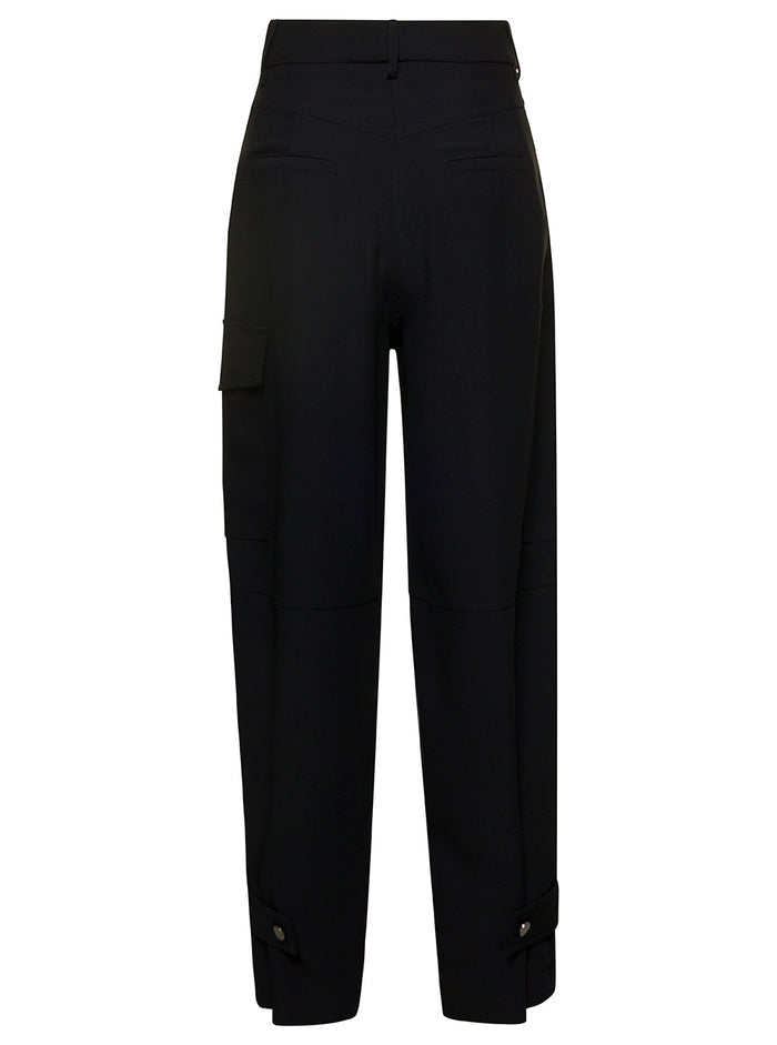 Black Cargo Pants with Pockets Woman Polyester Trousers