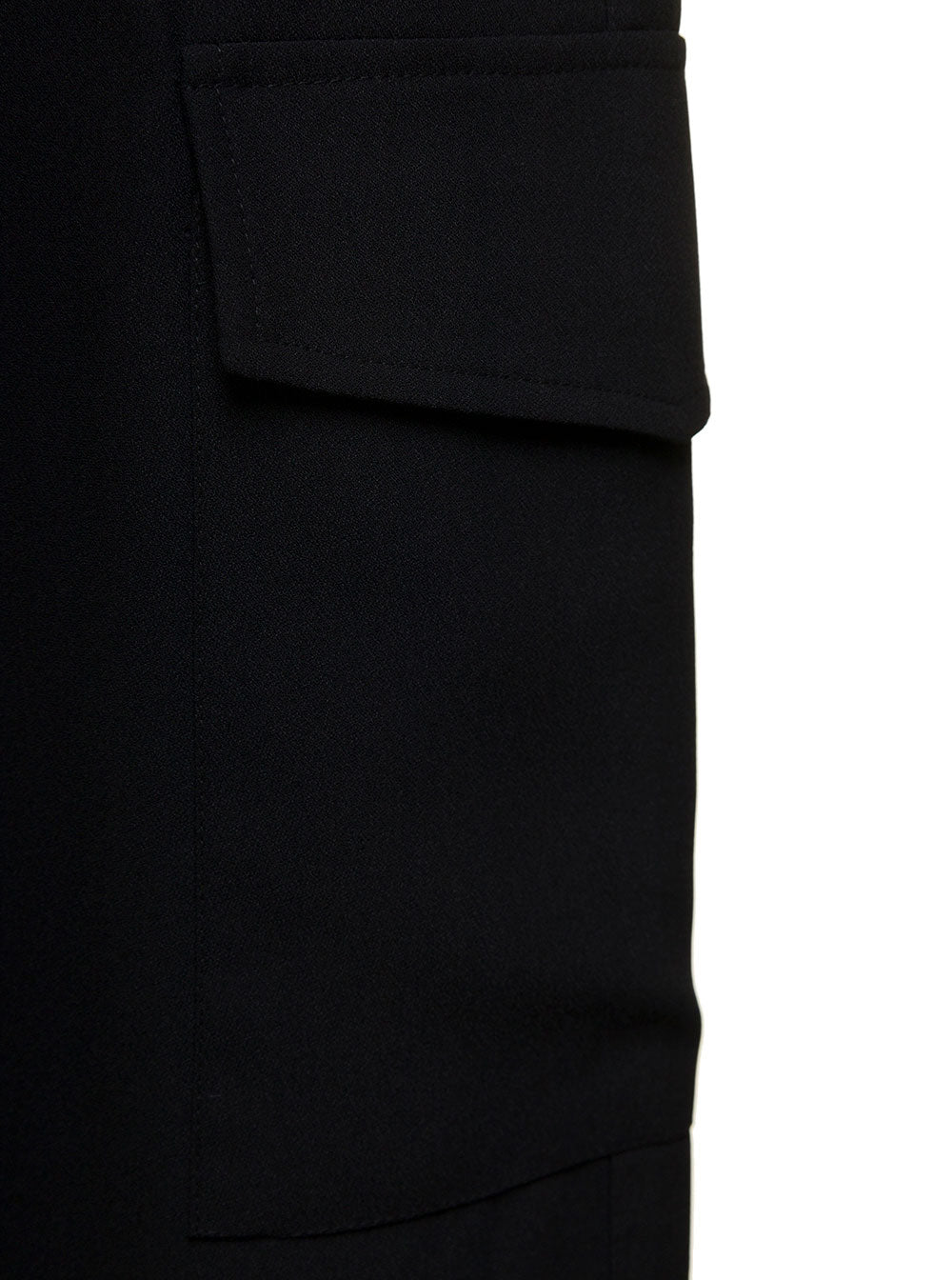 Black Cargo Pants with Pockets Woman Polyester Trousers