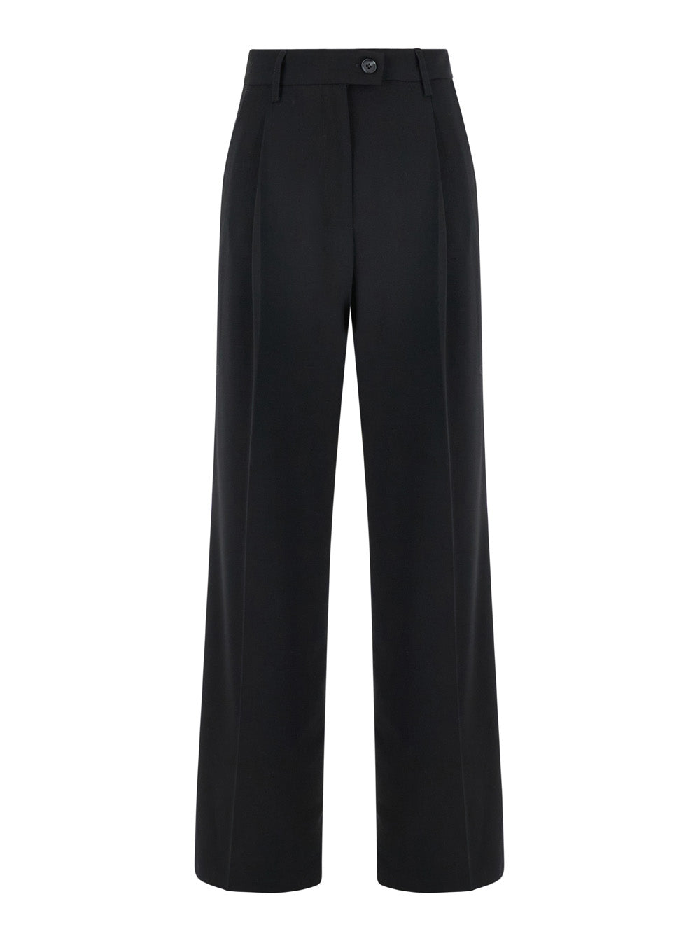 Black Straight Pants With Pences Fabric Woman Trousers