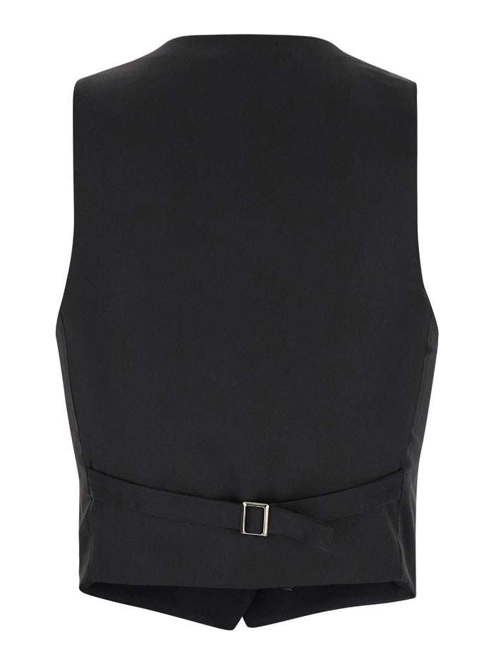 Smoking Black Vest with Covered Buttons in Tech Fabric Woman Blazers